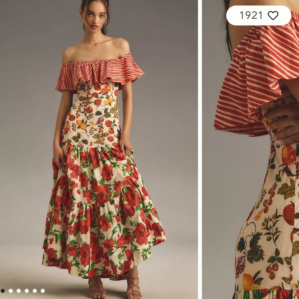 Maeve Off-the-Shoulder Mixed-Print Midi Dress Anthropologie